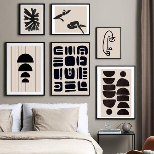 Abstract Black White Beige Line Block Geometry Wall Art Canvas Painting Nordic Posters And Prints Pictures For Living Room Decor