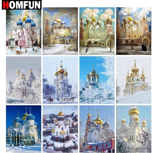 HOMFUN Full Square/Round Drill 5D DIY Diamond Painting "Castle landscape" Embroidery Cross Stitch 5D Home Decor Gift