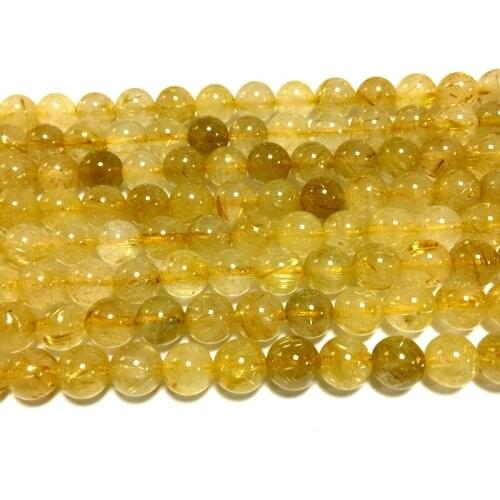 Beadztalk Natural Gold Hair Moss Crystal Stone Beads Round Smooth Loose 6mm 8mm 39-40cm/Strand DIY Jewelry Making