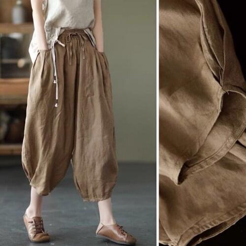 Summer New Large Size Retro Linen WomenS Pants Elastic Waist Thin Loose Bloomers Cotton And Linen Solid Color Casual Pants
