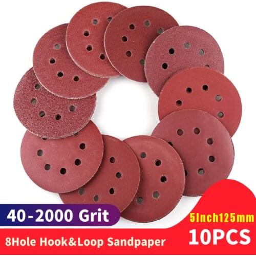 10pcs 125mm Sandpaper Round Shape Sanding Discs Hook Loop Sanding Paper Buffing Sheet Sandpaper 8 Hole Sander Polishing Pad