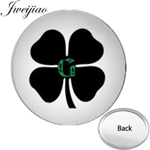 Youhaken Black And Green Four Leaf Clover Mini Round Side Flat Pocket Mirror Lucky Compact Portable Makeup Vanity Hand Mirrors