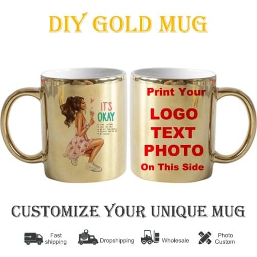 DIY Luxury golden Mug Personalized Ceramic Mugs beauty pattern Coffee Milk Cup Gift Print Pictures photo mug KTDZ-RW-001-LJ
