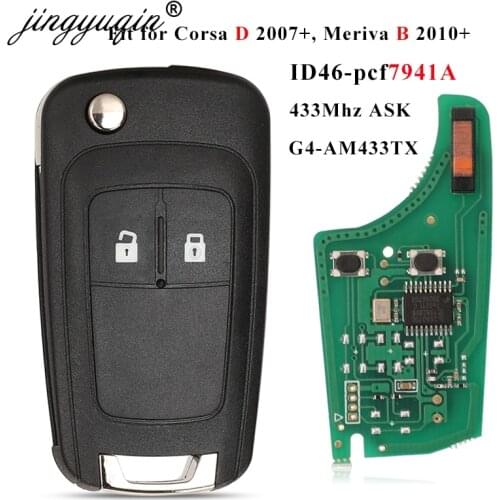 Jingyuqin G4-AM433TX 433Mhz ID46-PCF7941 Car Remote Key Fob for Opel/Vauxhall Corsa D 2007+2012 Meriva B 2010+2014 Flip Control