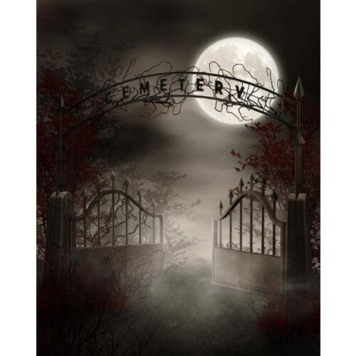 Halloween Photo for Background Horror Night Garden Gate Full Moon Photophone Backdrops Vinyl Eco-Friendly Photography Backdrop