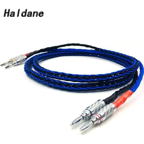 Haldane One pair 8 Cores HIFI Speaker Cable With 2 Banana Plug to 2 Banana Jack Hi-end 7N Single Crystal Copper Speaker Wire
