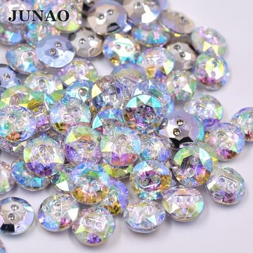 JUNAO 15mm Crystal AB Rhinestone Buttons Round Sewing Button Flatback Resin Buttons For Clothing Scrapbook Crafts Decorative