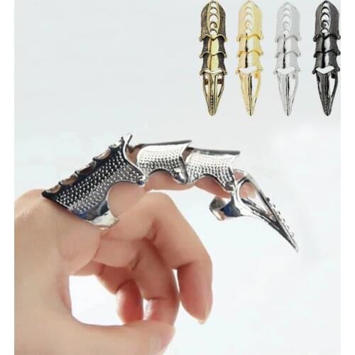 Imixlot Punk Ring Rock Scroll Joint Armor Knuckle Metal Full Finger Claw Rings Halloween Unisex Adjustable Ring Set 2021 New