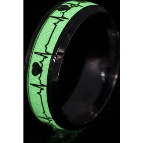 Retro Men Women Luminous Heart Ring Stainless Steel Electrocardiogram Knuckle Ring Romantic Jewelry For Lovers Glow In The Dark
