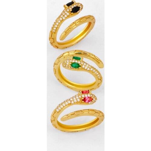 EYIKA Multicolor 18K Gold Color Cubic Zirconia Women Delicate Snake Open Ring Fashion Finger Jewelry Cocktail Resizable Ring