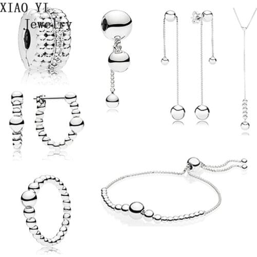 XIAOYI 100% 925 Sterling New String of Beads Collection Ring Hoop Earrings Necklace SLIDING BRACELET
