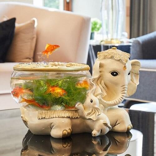 CREATIVE RESIN ELEPHANT FISH TANK VINTAGE STATUE HOME DECOR CRAFTS ROOM DECORATION OBJECTS RESIN ANIMAL GLASS FISH TANK FIGURINE