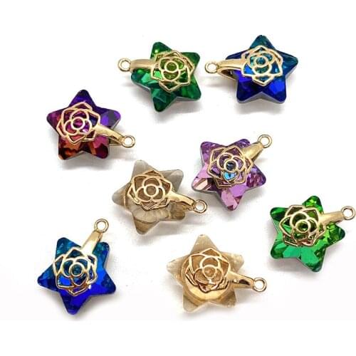 Crystal Natural Stone Pendant Quartz Crystal Necklace Pendant Colorful Star DIY Necklace Bracelet Jewelry Mineral 10 Pieces