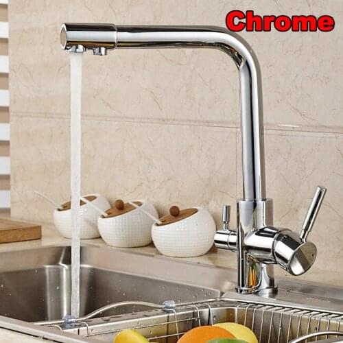 Dual Spout Kitchen Purification Faucet Drinking Tap Pure Water Faucet Hot and Cold Mixer Taps Chrome/Brushed Nickle/Gold