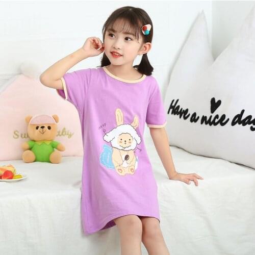 Summer Girls Sets Nightgown Pajamas Kids Short Sleeved Nightdress 100% Cotton Child Baby Sleeping Dress Homewear 8 10 12 Years