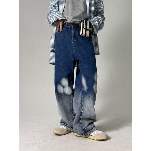 EukaaRu Tie-dye Gradient Design Men Baggy Jeans Women Loose Oversized Jeans Wide Leg Pants Straight Leg Pants Trousers Hip Hop