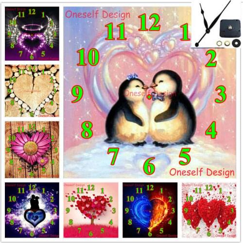 Diamond embroidery set clock heart decortion home 5d diamond painting with clock rhinestone pictures diamond mosaic wall sticker