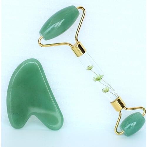 Natural Green Jade Roller Gua Sha Set Facial Body Massager Roller Jade Stone Massage Set Face Lifting Beauty Skin Care Tools