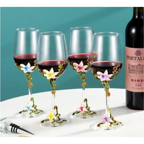 1 Pc Set Enamel Crystal Red Wine Glass Luxury Creative Glass Wine Glasses Home Hammered Goblet Red Wine Glass Diamond Champagne
