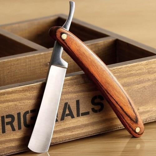 Vintage With Wood Handle Hair Removal Tools Old Shaving Knife Kit Stainless Steel Barber Razor Straight Edge Folding Gift