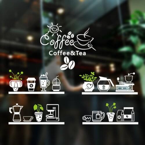 Coffee Shop Sticker Bean Milk tea Decal Cafe Cup Poster Vinyl Art Wall Decor Mural Decoration Break Bread Coffee Glass Decals