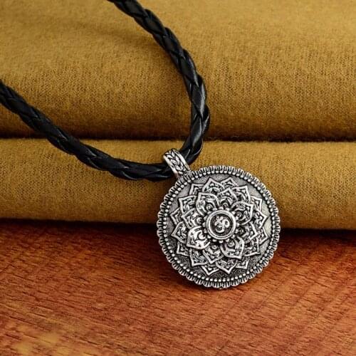Om Lotus Mandala Medallion Pendant Necklace Tibetan Buddhist Meditation Jewelry