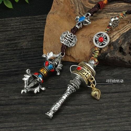 Tibetan six-character mantra prayer wheel pendant vajra bag hanging male and female car keychain