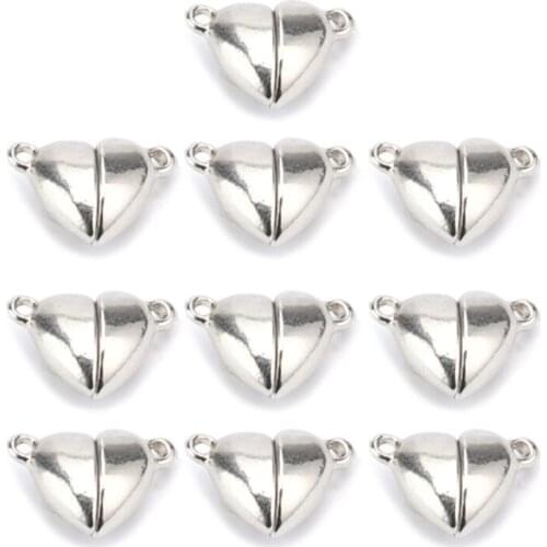 N84D Lovers Matching Heart Pendant Couple Magnetic Buckle Accessories for Women Men Couple Anniversary Jewelry Set Gifts