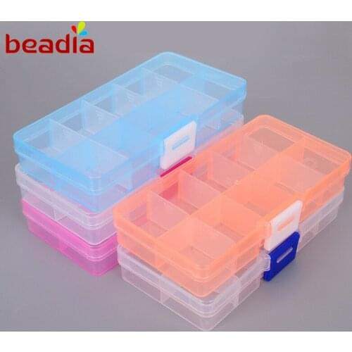 Hot 12.8*6.5*2.2 cm Adjustable Box 10 Cells 5 Colors Transparent Color Splitable Plastic Storage DIY Boxes For Jewelry Findings