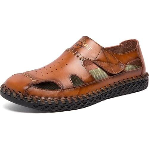 Summer Hand Sewing Leather Mens Sandals Comfortable Breathable Mens Casual Shoes Outdoor LightWeight Beach Sandals Big Size 45