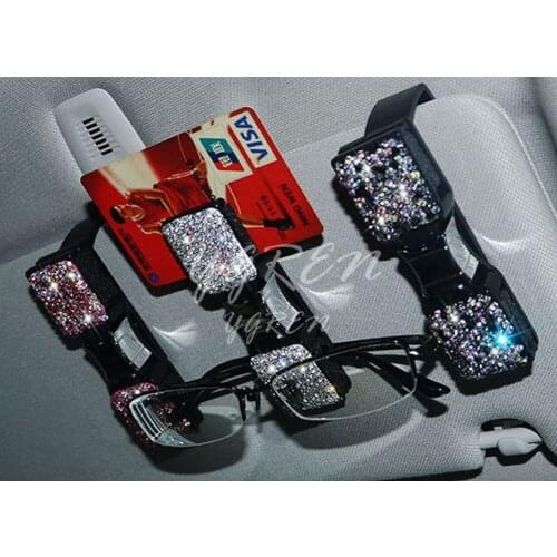 Rhinestone Sunglasses Holder Clip with Crystal Creative Multi-functional Car Card Holder Bill Holder Glasses Holder