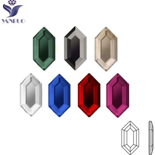 YanRuo 20pcs 4x8mm Nail Art Hexagon Crystal Glass diamond jewelry Flat bottom shaped Diamond Nails Decorations
