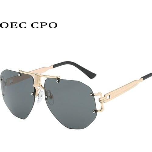 OEC CPO Luxury Rimless Sunglasses Women Men Transparent Shades Sun Glasses Female Metal Frame Black Color Grandient Oculos O53