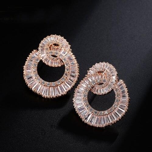 Famous brand zircon earrings for women/girl, Rose Gold colour luxury micro pave Cubic Zirconia stud earrings fashion jewelry