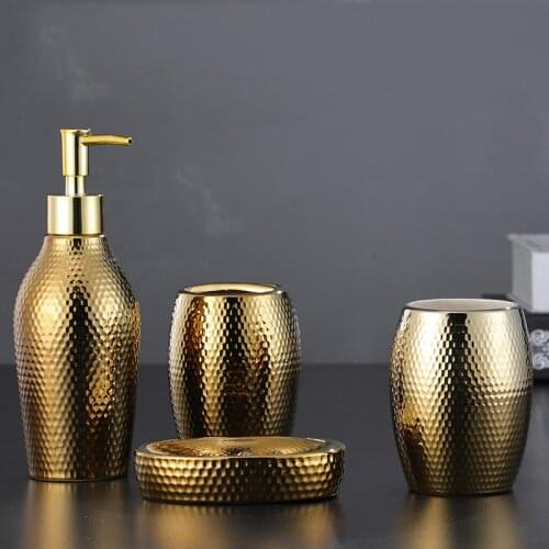 Nordic Style Golden Ceramic Bathroom Set Gold Liquid Soap Dispenser Soap Holder Toothbrush Cup Bathroom Accessories Sets