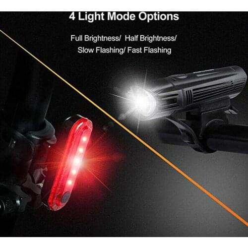 1Set Rechargeable Bicycle Front Lights Ultra Bright Bike LED Lights Headlight Rear Taillight Bicycle Flashlight Warning Lights