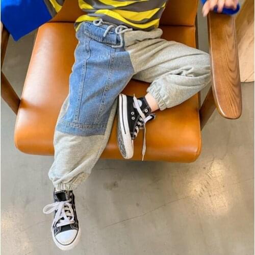 2020 New Stylse Girls Boys Denim Patchwork Long Pants Autumn Winter Cotton Fashion KIds Pants 2-7 t QL989