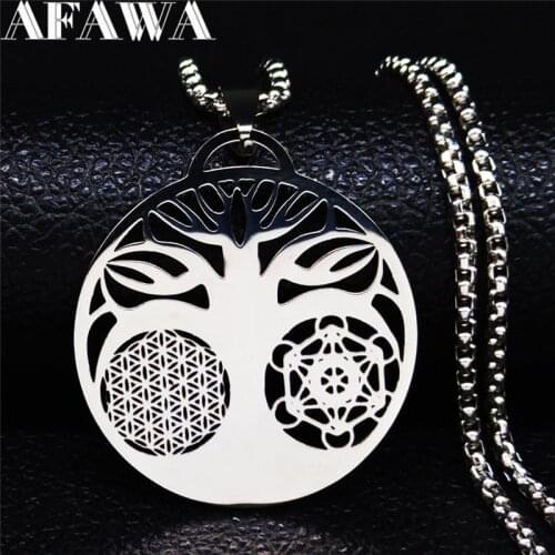 2021 Flower Tree of Life Necklace Women Silver Color Stainless Steel Statement Necklace Jewelry colares feminino N3091S02