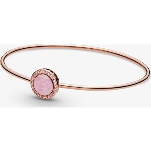 2021 New 925 Sterling Silver Pink Round Buckle Rose Gold Bracelet Valentines Day Gift Women DIY Fashion Jewelry