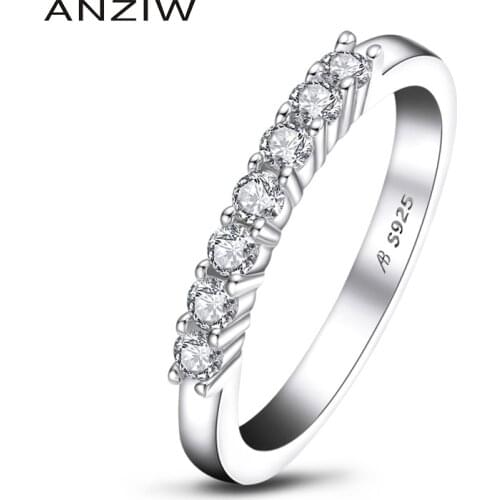 ANZIW Trendy Genuine 925 Solid Sterling Silver Wedding Silver Ring SONA Engagment Ring Women Bridal Band Engagement Ring Gift