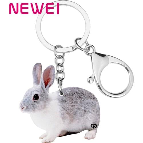 Newei Acrylic Gray Easter Hare Rabbit Bunny Keychains Pet Animal Keyring Jewelry For Women Girl Trendy Handbag Car Accessories