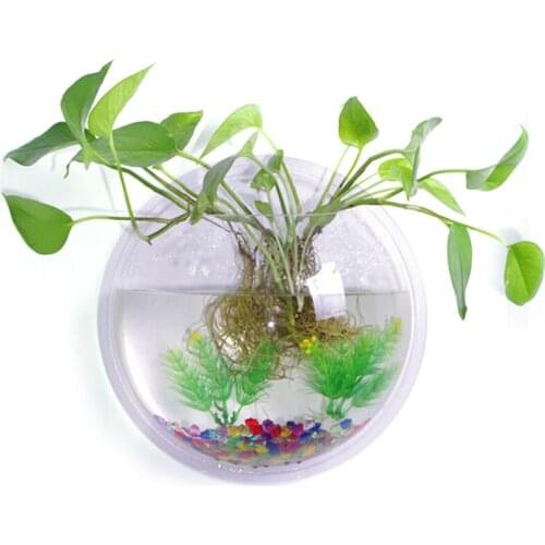 Behogar 23cm/29.5cm Acrylic Round Wall Mount Fish Bowl Bubble Tank Aquarium Aquatic Flower Plant Vase Aquatic Pet Supplier