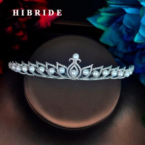 HIBRIDE Sparkling Imitation Pearl Tiara Crown Women Wedding Hair Accessories Bridesmaid Bride Hair Head Jewelry Wholesale C-91