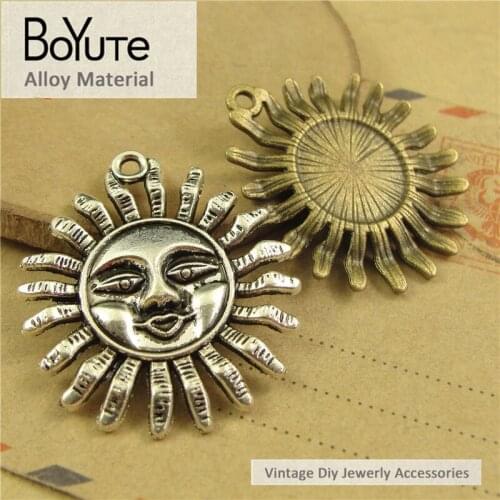 BoYuTe (40 Pieces/Lot) 30MM Vintage Style Antique Bronze Silver Plated Sun Pendant Charms for Diy Jewelry Accessories Parts