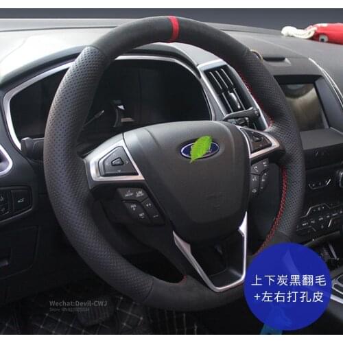 Steering wheel cover for Ford Mondeo Focus Escort Kuga Edge Taurus Fiesta Explorer Escape Mustang Black Leather Car Accessories