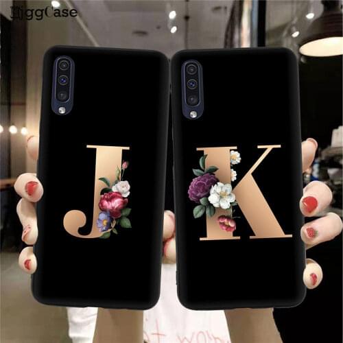 Letter Alphabet Flowers Print Floral Black For Samsung Galaxy A10 A20 A30 A40 A50 A70 2019 A7 A9 A6 Plus 2018 Phone Cover Cases