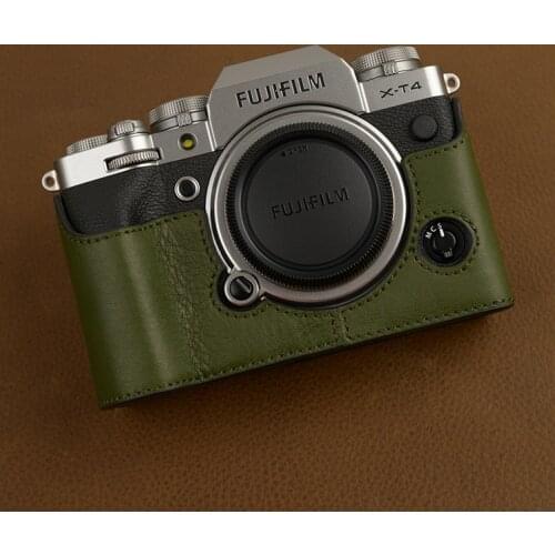 Handmade Genuine Real Leather Half Camera Case Bag Cover for FUJIFILM X-T4 Fuji XT4 With Free Leather Wrist Strap