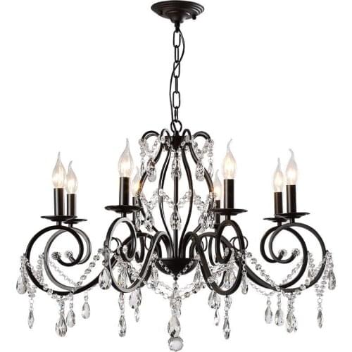 Black LED crystal chandelier American country style living room decoration chandelier dining room lighting