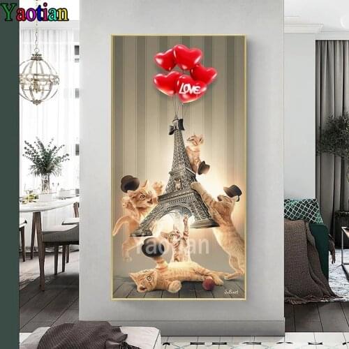 Cute Cat Tower Balloon Diamond Painting Full Square Embroidery Rhinestone Pictures Mosaic Diamond Mosaic Baby Kids Room Decor