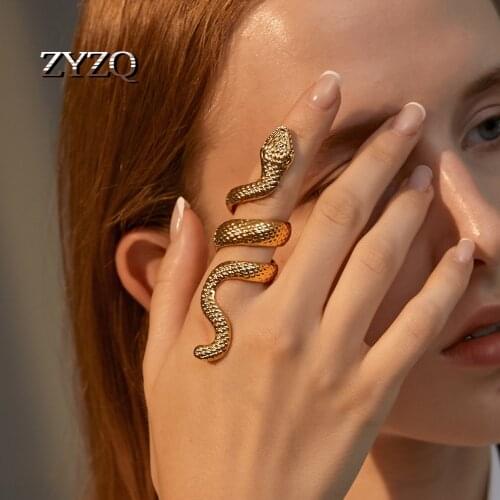 ZYZQ Retro Exaggerated Opening Adjustable Snake Ring Personality Male And Female Punk Stackable Snake-Shape Rings Trendy New